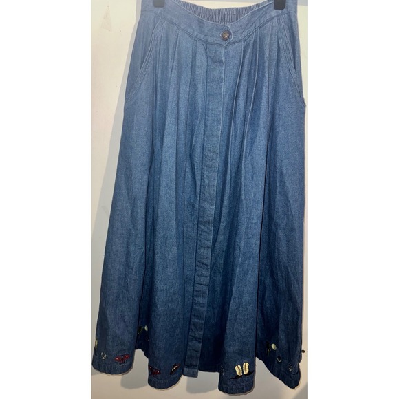 Unknown Dresses & Skirts - Vtg Eagles Eye Western Embroidered Denim Midi Skirt Button Front Cowboy Boot